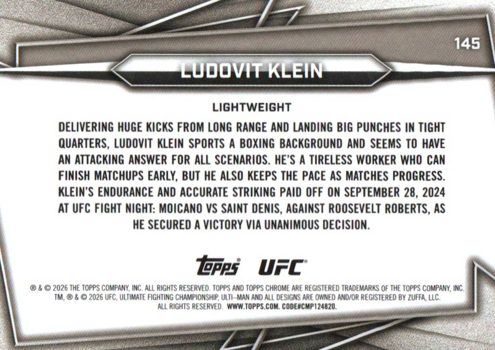 2026 Topps Chrome UFC #145 Ludovit Klein Prism Refractor /50