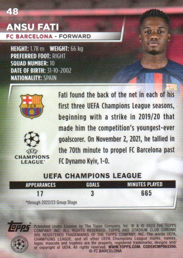 2022-23 Stadium Club Chrome UEFA Club Competitions #48 Ansu Fati