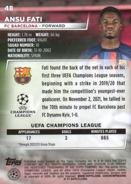 2022-23 Stadium Club Chrome UEFA Club Competitions #48 Ansu Fati