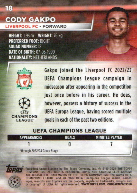 2022-23 Stadium Club Chrome UEFA Club Competitions #18 Cody Gakpo