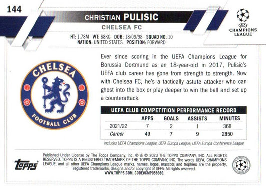 2023 Topps Chrome UEFA Champions League #144 Christian PulisicRefractor #/10