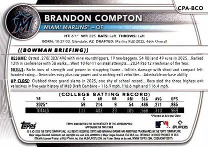 Brandon Compton Auto Bowman Chrome Draft 2025