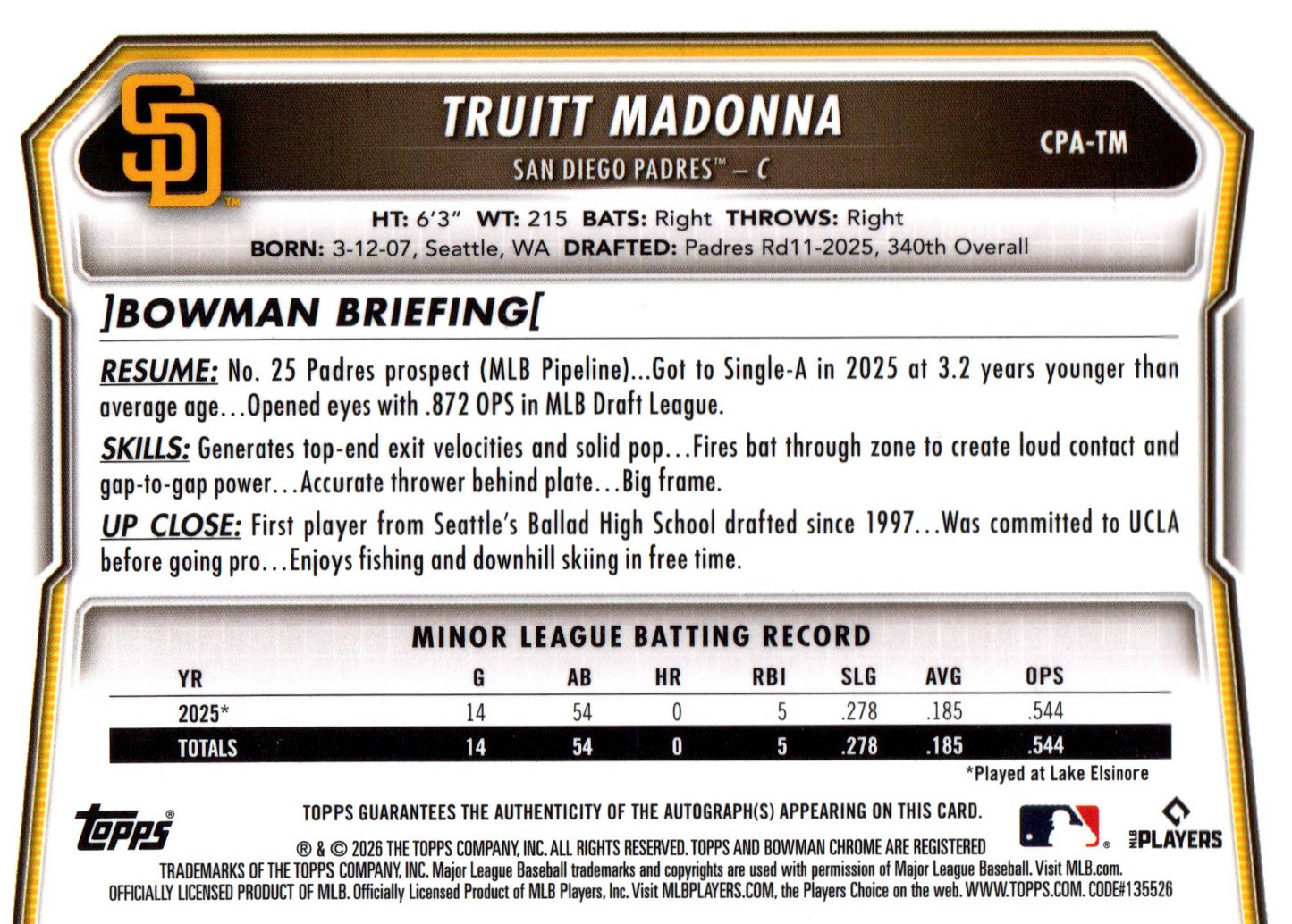 Truitt Madonna Bowman Chrome Auto 081/125