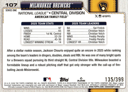 Milwaukee Brewers Topps 75 Series One 135/399