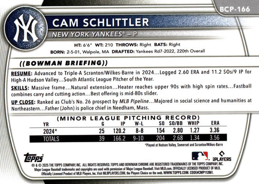 Cam Schlittler Bowman Chrome 35/99 BCP-166